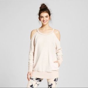 Soft Pink Open Shoulder Sweatshirt.